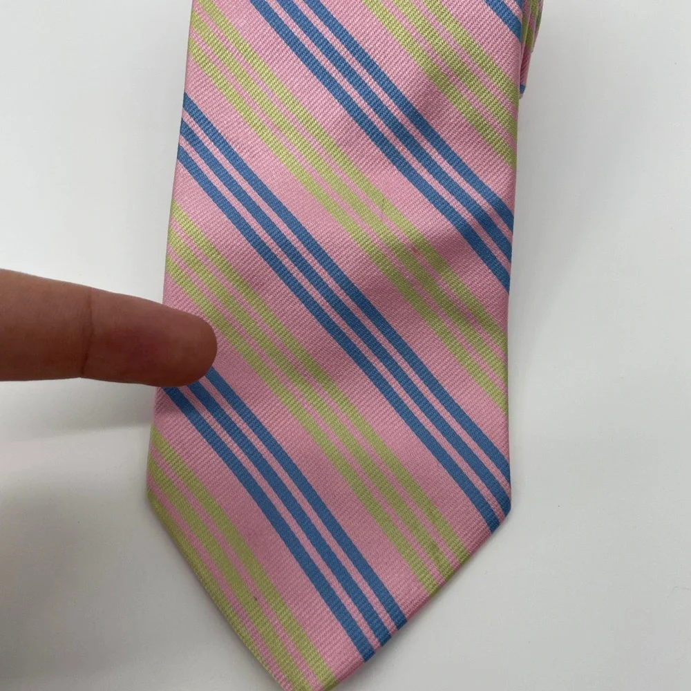 Brooks Brothers 346 Men's Silk Necktie Pink Blue Green Repp Stripe Made in USA - Picture 3 of 4